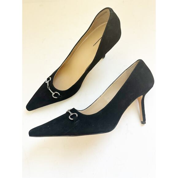 NWOB Ann Taylor Crystal Chainbit Nip Toe Suede Pump Heels Black 9.5 - Picture 2 of 6
